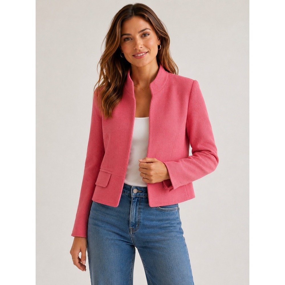 Talbots Blazer Women 12P Pink Textured Open Front Basketweave Career Barbiecore - Picture 11 of 12